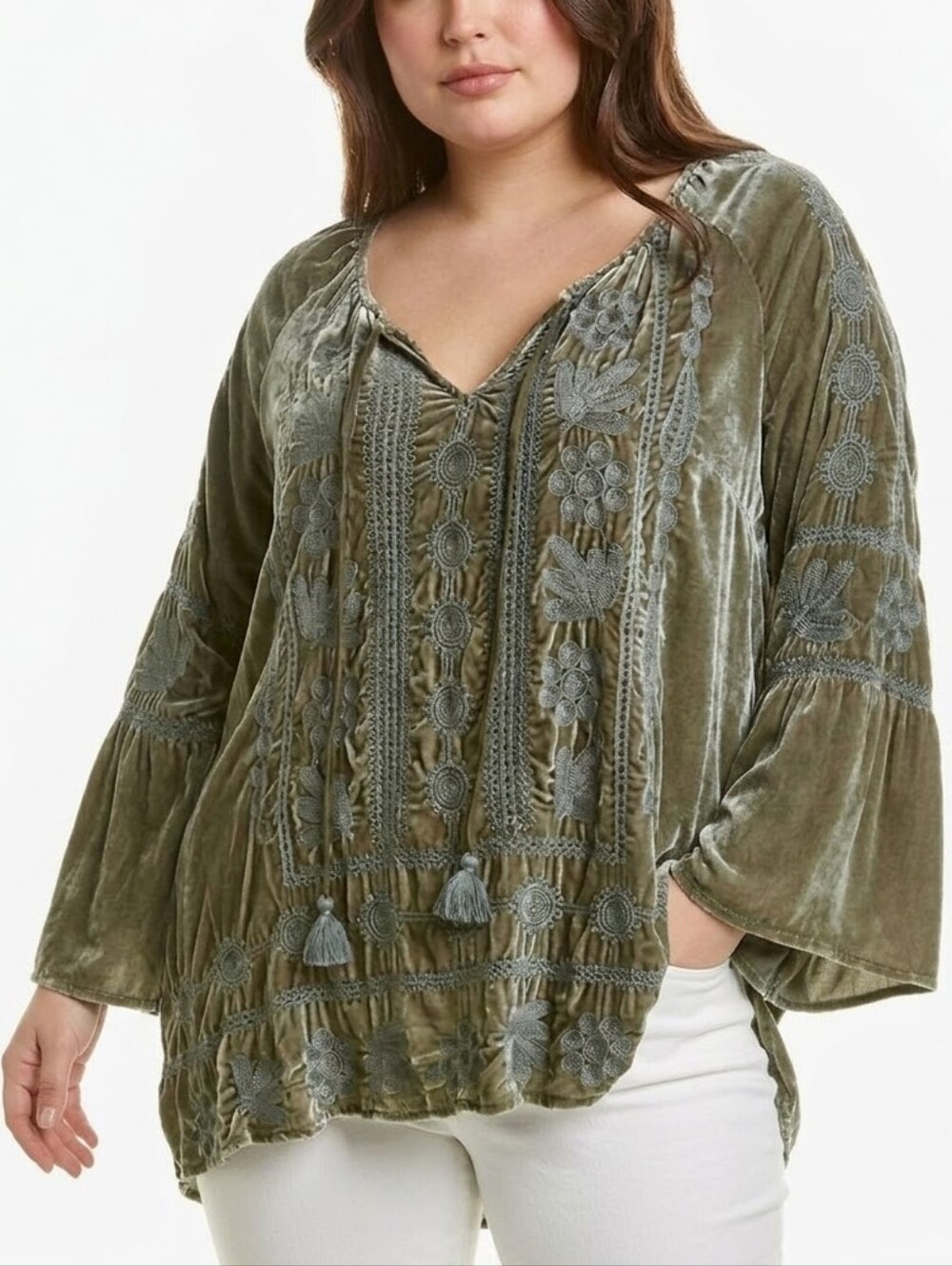 Johnny Was Yasmine Velevt Embroidered Top